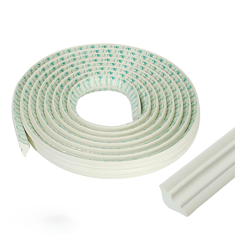 Flexible NBR Wall Corner Molding Trim, 5M/16FT Long Self Adhesive Caulk Strip Peel and Stick Trim, Quadrant Trim for Tile Edge, Ceiling, Corner, Floor, Furniture Edges (White, 35 * 18mm/5M)