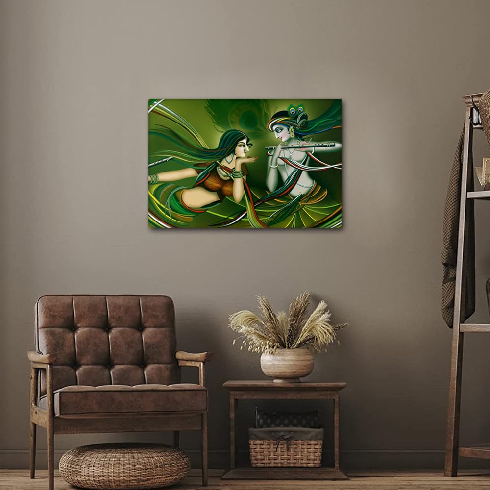 TISHIRON Pictures for Living Room Lord Krishna Paintings Indian Festival Pictures Canvas Hinduism Home Decorations Modern Artwork Contemporary Giclee Wooden Framed Stretched Ready to Hang 24" Wx16 H - Image 4