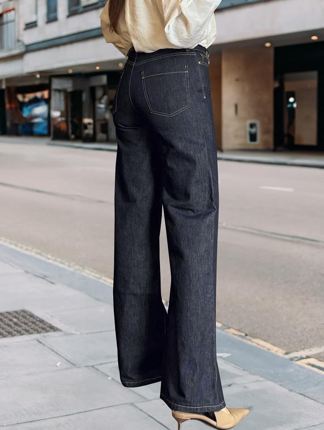 ZERMOM Women's Wide Leg Jeans Casual Stretch High Rise Baggy Loose Denim Pants