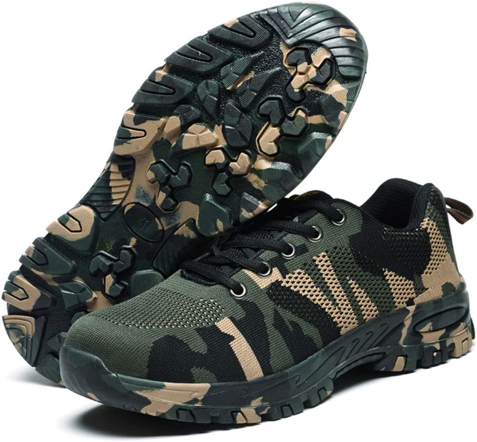 Escort Runners Steel Toe Shoes Men Non Slip Work Safety Shoes Breathable Industrial Construction Shoes Outdoor Hiking Shoes EAAQX01-W2-43 Camouflage Green