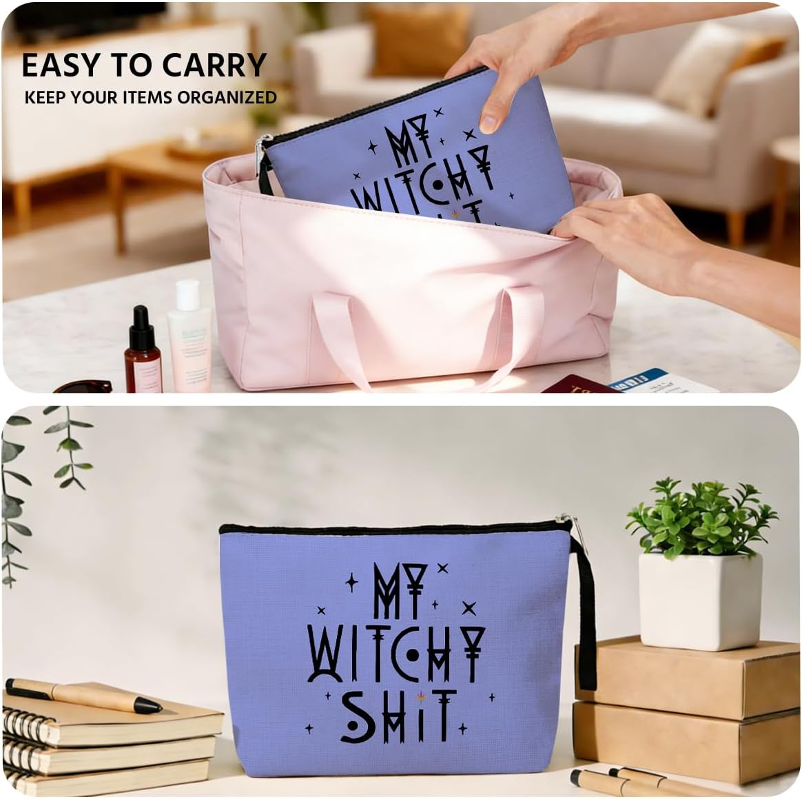 Jztco Witch Stuff Witchcraft Makeup Bag Halloween Birthday Gifts for Witchcraft Lover Women Her Girl Friends Tarot Cards for Beginners Witch Coven Sister Funny Witch Witchy Gifts-My Witchy Sht (Blue) - Image 5