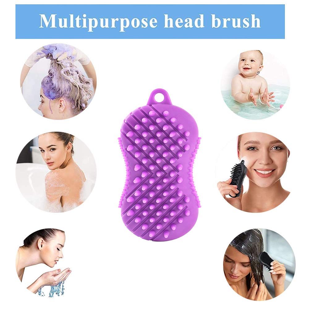 Hair Scalp Massager Integrated Design Silicone Shampoo Dandruff Shower Neck Brush Gentle Bath Body Head Scrubber Exfoliating Premium Wet And Dry Easy to Clean Care Product for Women & Men(purple) : Beauty