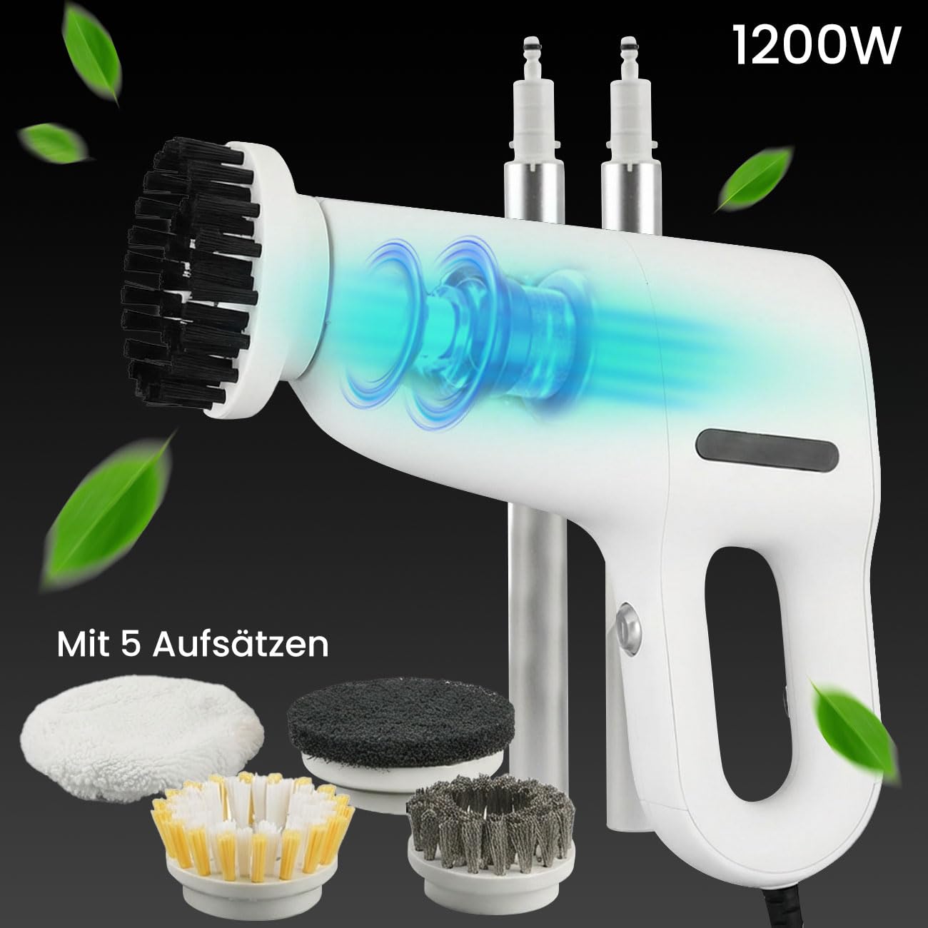 ideoon Profi 3in1 Dampfreiniger & Boden-Dampfbesen: 1200W Handgerät gegen Bakterien ohne Chemie für Boden, Bad, Möbel - in 15s startklar