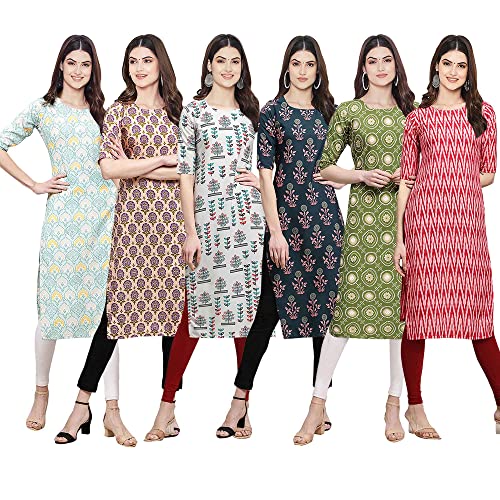 Image of Pinkmint Women's Crepe Digital Print Straight Kurta [Pack of 6] (CKE-329-353-330-333-341-343)