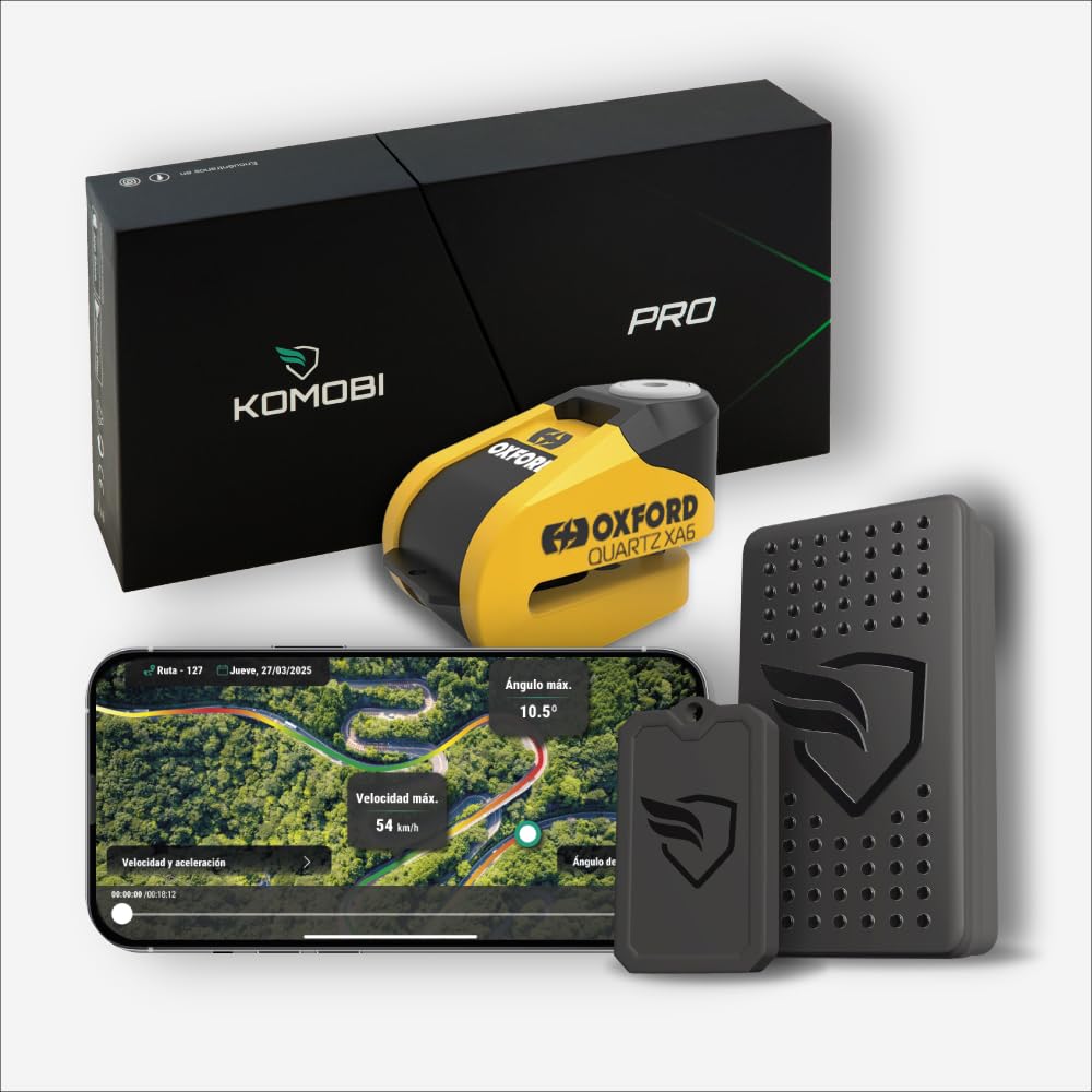 KOMOBI Pro Lock GPS para Moto con Localizador Antirrobo, Alarma y Seguimiento en Tiempo Real, Aviso al Móvil, Incluye Candado Antirrobo para Motocicleta