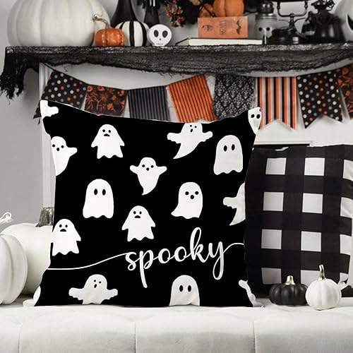 Miniatura 4 de Funda de almohada de Halloween de 18 x 18 pulgadas, fundas de almohada espeluznantes para exteriores, decoraciones de Halloween para decoración del