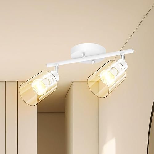 BoostArea Lámparas de baño de 2 luces, modernas luces blancas de pared con pantalla de vidrio transparente, luz de techo flexible para espejo,