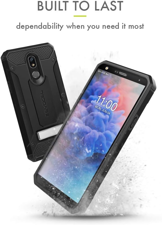 Evocel Explorer Series Pro Phone Case Compatible with Stylo 5 with Glass Screen Protector and Belt Clip Holster, Black
