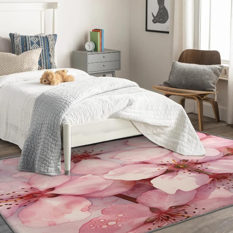 Miniatura 2 de Alfombras lavables para entrada, sala de estar, dormitorio, alfombra en flor de cerezo y decoración del hogar, alfombra Sakura rosa de 2 x 3,