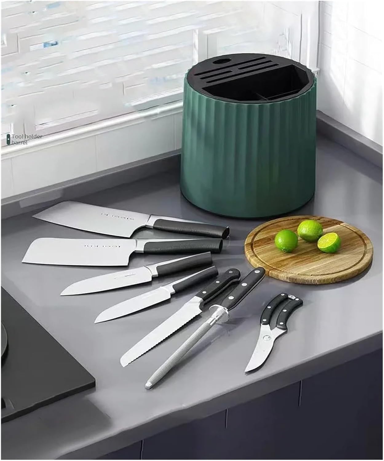 Rotation Knife Holder Stand Multifunctional Rotating Knives Removable Chopsticks Cutlery Utensil Storage Tank Kitchen Tool(White)