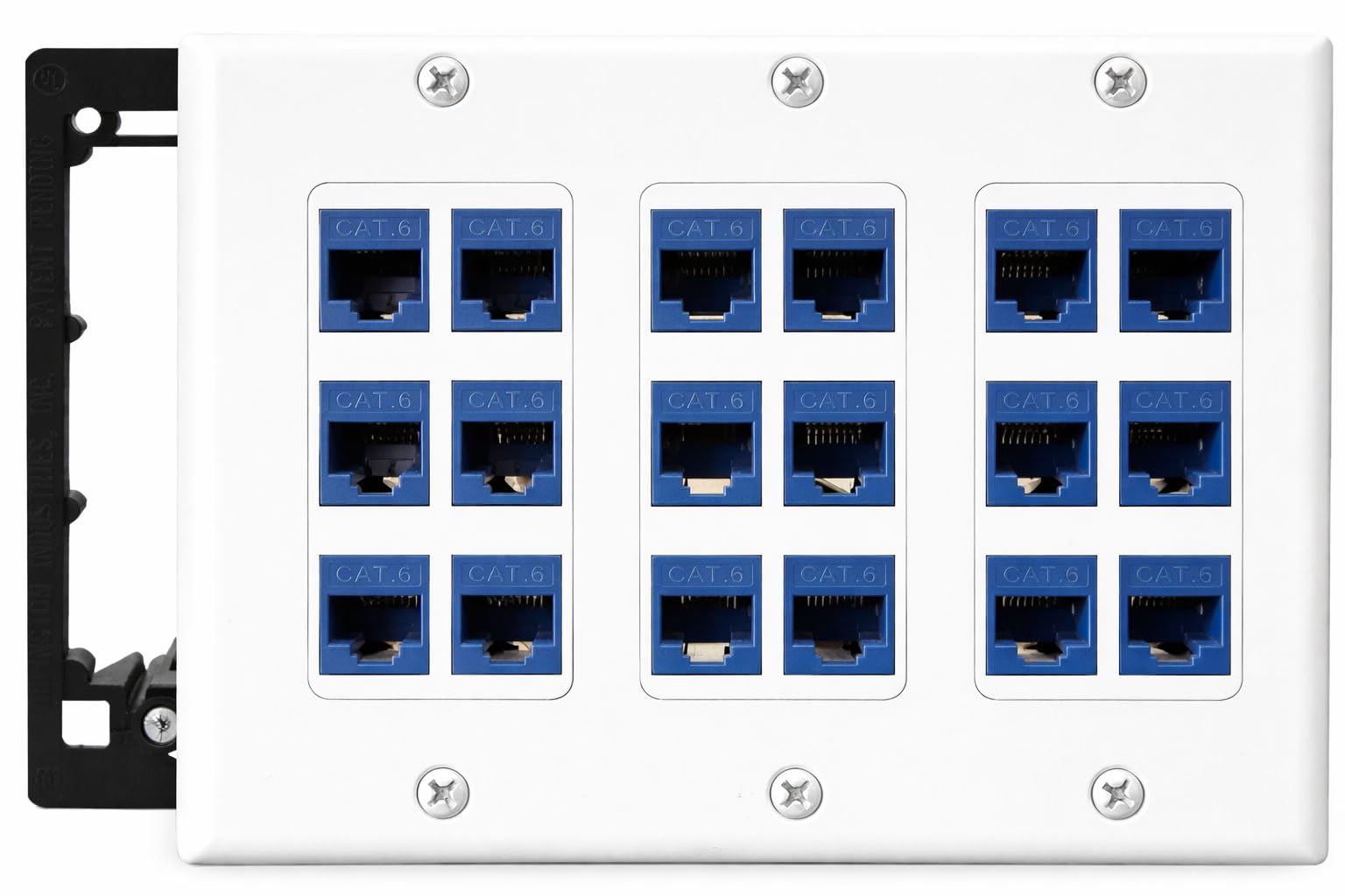 DIYTECH 18 Port Ethernet Wall Plate, Cat 6, Wall Outlet, RJ45 Female to Female Keystone Jacks - White