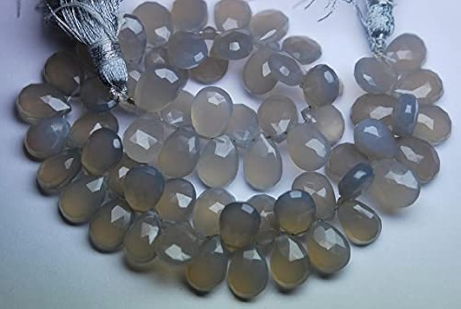 Calcédoine grise perle facettée 8x12mm, fil de pierre naturelle poire pour DIY joaillerie