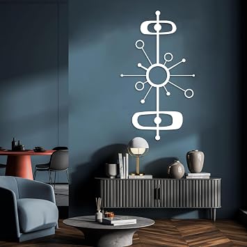 YDONVTI Metal Starburst Wall Decor, Mid Century Modern Wall Art, Atomic Wall Decor, Starburst Vertical Metal Wall Art, Vintage Wall Art, Wall Decor for Living Room Bedroom White, 41"x24"|105x60 cm