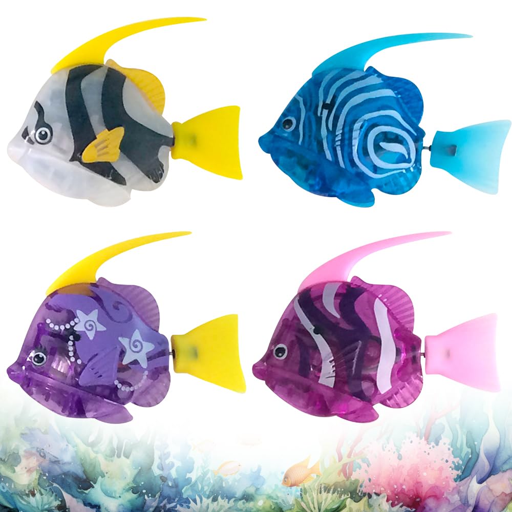 Mineup 4 Pezzi Pesci Robo Fish, Pesci Elettrici Luminosi, Riutilizzabile Pesce da bagno robot, Giocattolo Elettronico, Pesce Giocattolo Bambino Elettronica, Pesce Elettrico per Animali