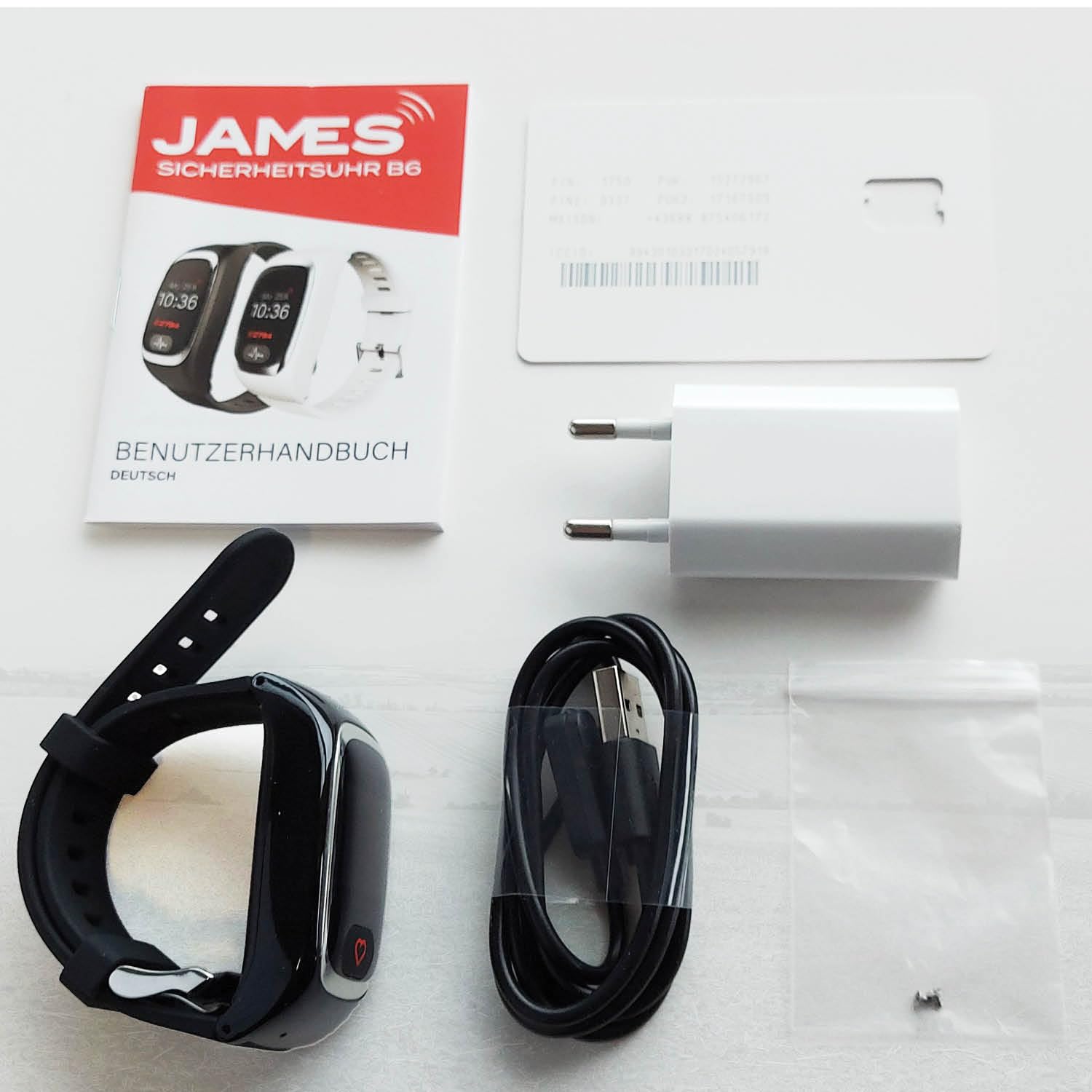 James B6 Notruf- & Sicherheitsuhr für Senioren (Schwarz) mit GPS, Sturzerkennung, SOS-Knopf, Pulsmessung & Gesundheitsfunktionen, Familien-App, lauter Alarm, inkl. SIM-Karte & 2 Gratis-Monate Tarif