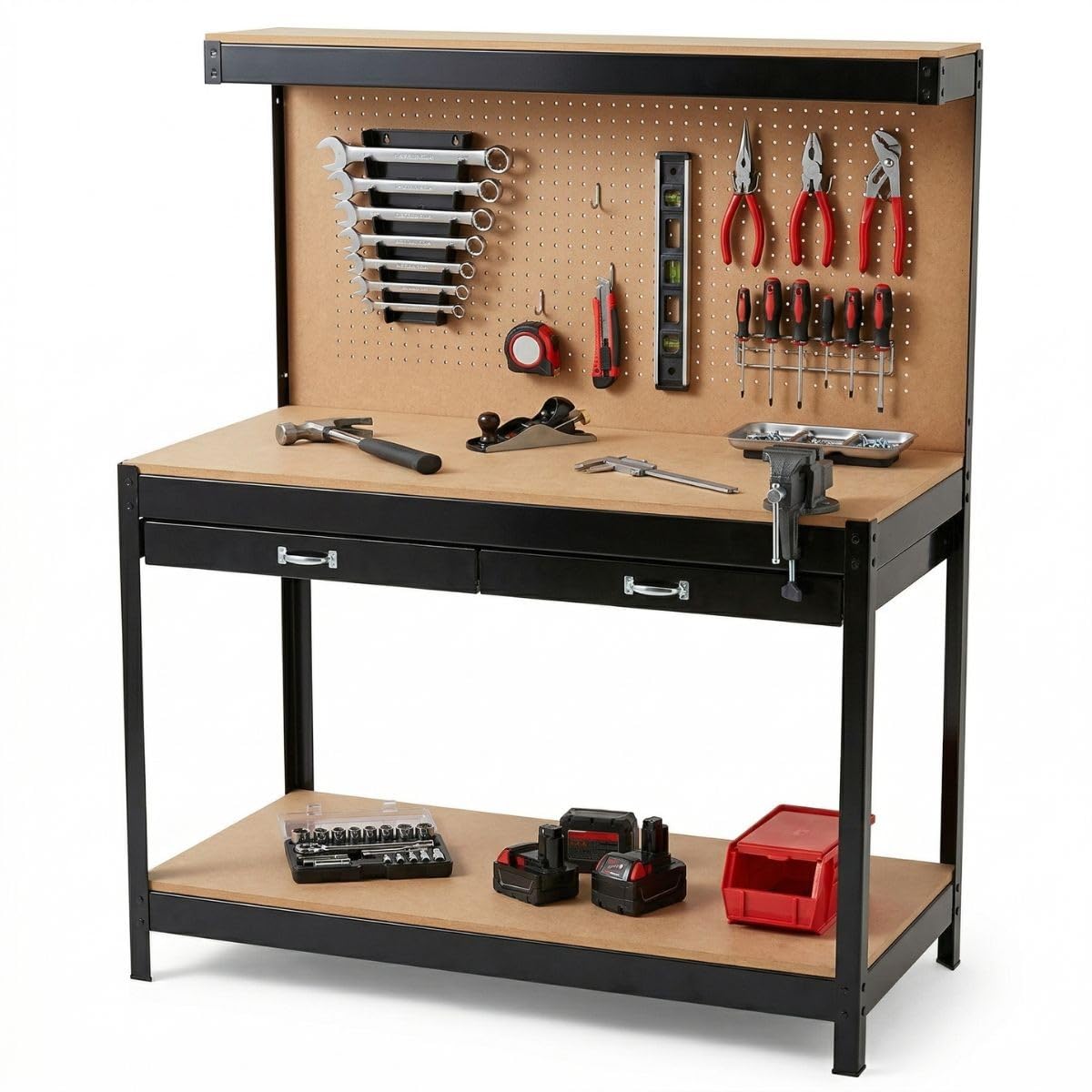 PROWELTEK - Etabli d'atelier Panneau porte outils perforé 120x60 xH150cm Etagère + Grand Tiroir de rangement