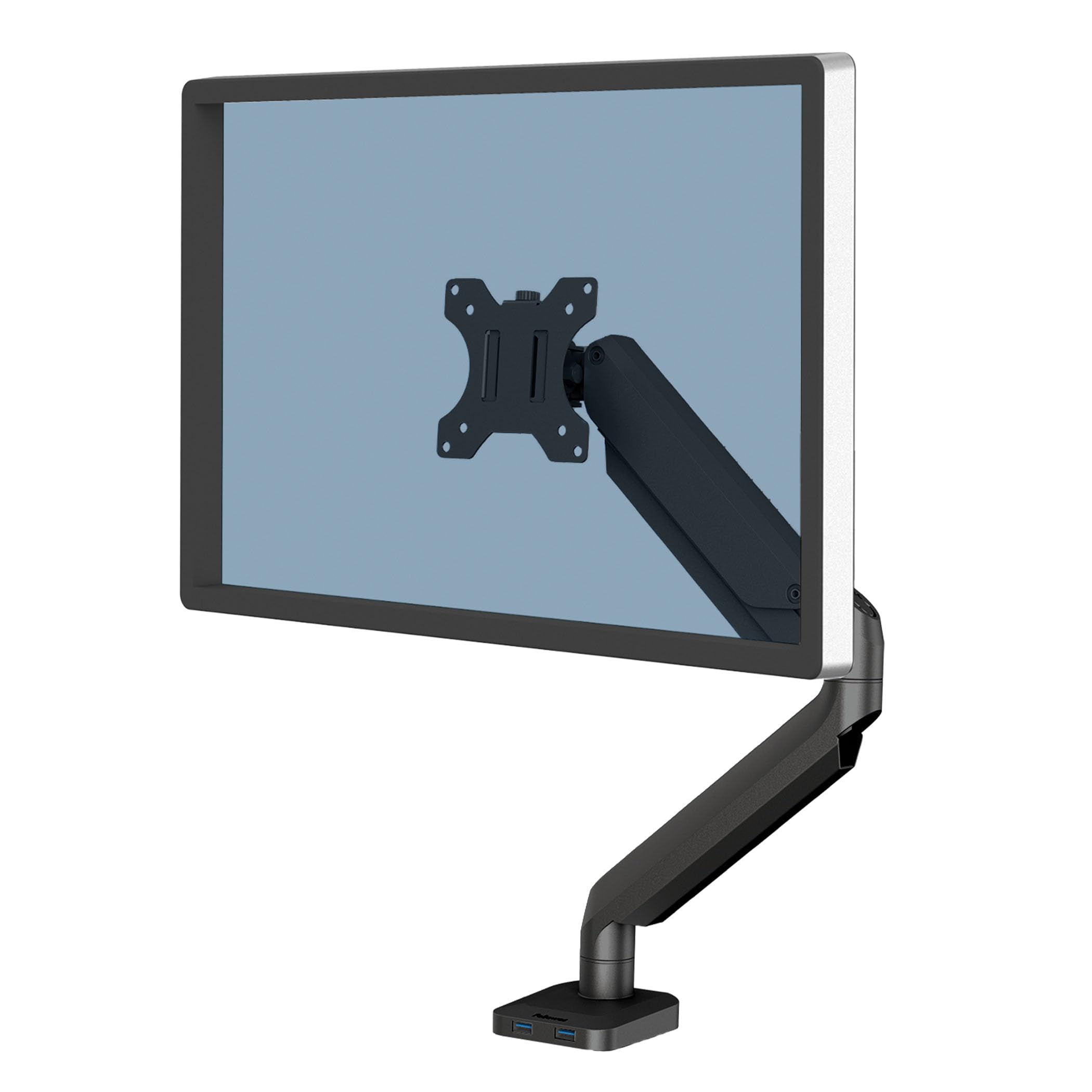 Fellowes Bras Porte Écran Platinum Simple pour 1 Moniteur Jusqu'à 32", Hauteur Ajustable, Norme VESA, 2 Ports USB