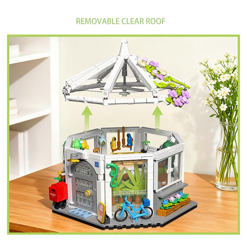 Image of SKY LINE OCEAN Dream Cottage Flower Shop Building Blocks Set - 1059+ Pieces Romantic Garden House with LED, Mini Figures, Collectible Model for Teens & Adults | 5 Year Structural Warranty