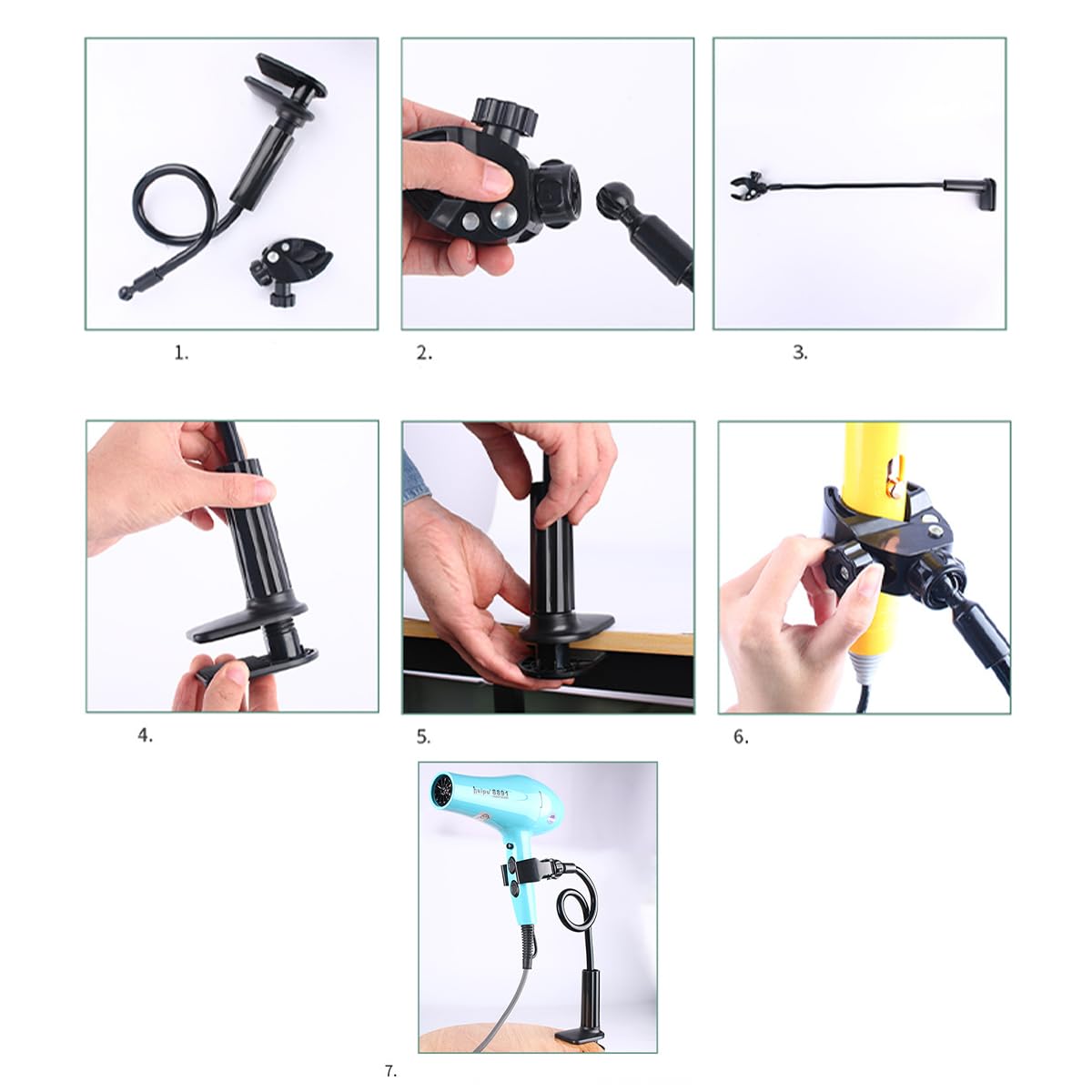 Supporto per asciugacapelli per Animali Domestici, Girevole a 360 Gradi, con Morsetto per la toelettatura degli Animali Domestici e Uso Personale, Adatto per Cani e Gatti