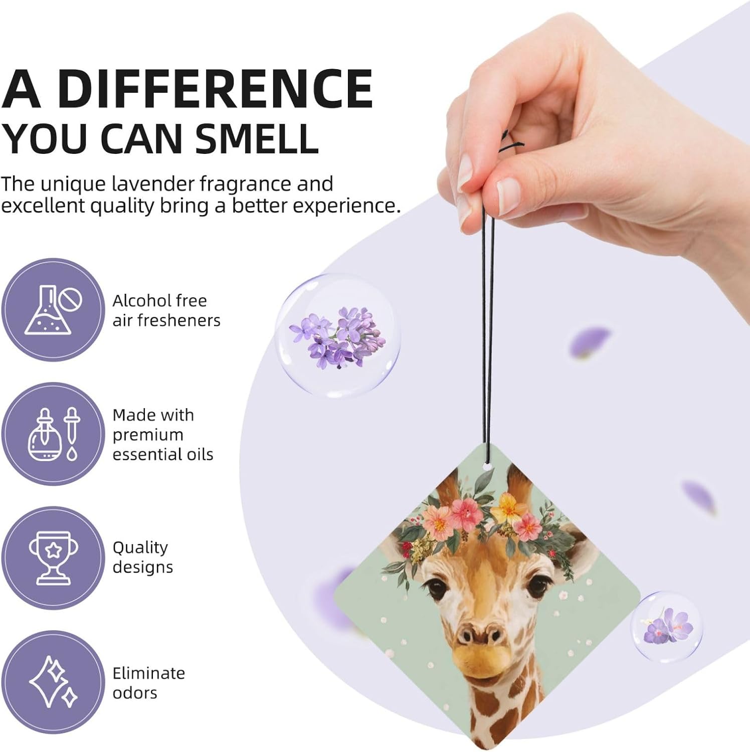 Car Air Freshener 24 PCS Giraffe with Floral Hanging Car Air Fresheners Auto Interior Decor Card Freshener Strong Scented Card Lavender Cars Scents for Office Bedroom Close Drawer Square