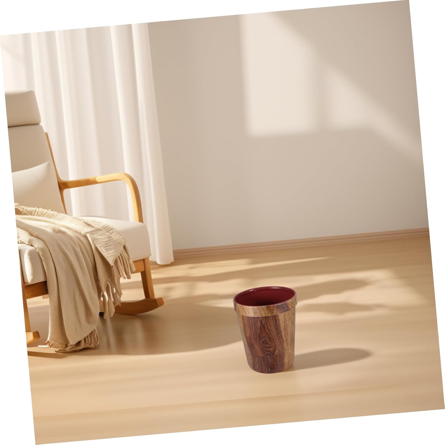 NUOBESTY Garbage Trash Can Vintage Waste Can Plastic Garbage Plastic Wood Grain Trash for Bedroom Living Room Bathroom