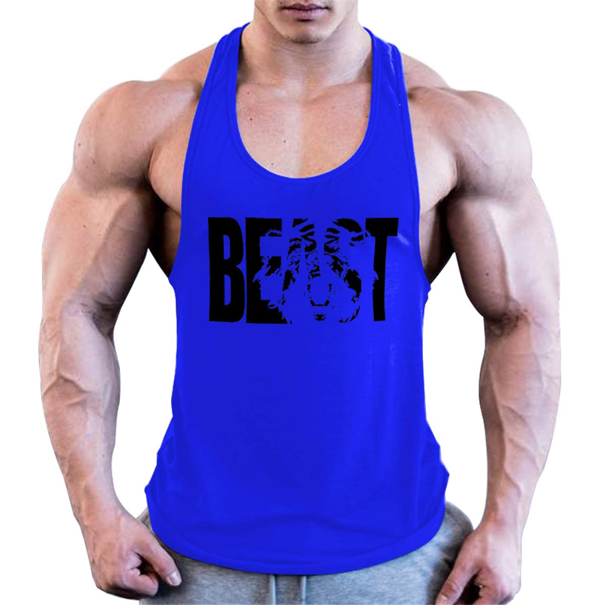 Cabeen Men's Muscle Vest Tank Top Stringer Bodybuilding Athletic Tank Top Blue