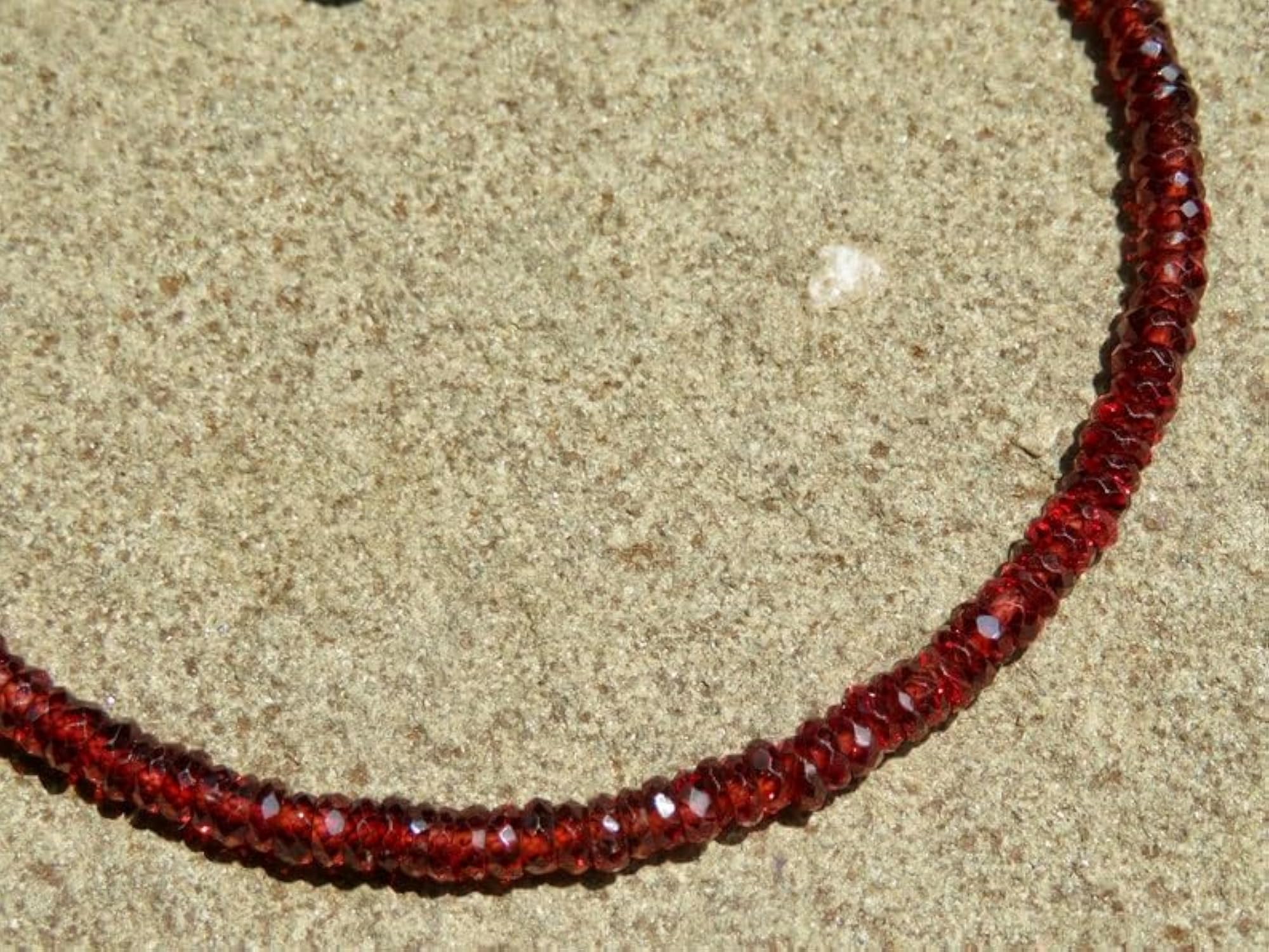 Garnet Tyre Beaded Bracelet with Faceted Red Stones, Adjustable