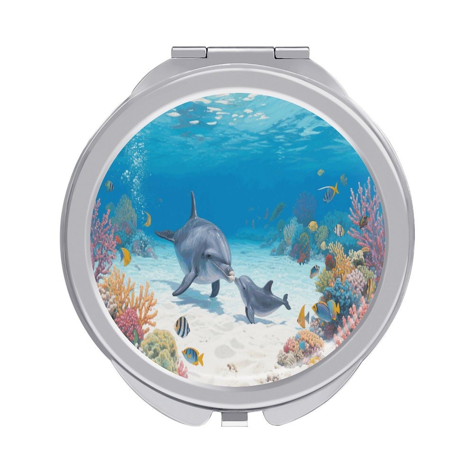 VstaDank Dolphin Makeup Mirror Beautiful Compact Makeup Mirror Silver Mirrors Surface Folding Makeups Lightweight Travel Makeups Mirrors for Suitable Handbag and Purses