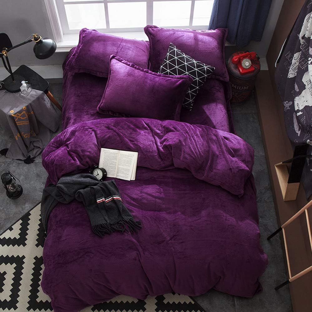 Purple Velvet Flannel Duvet Cover Set for Winter. Include