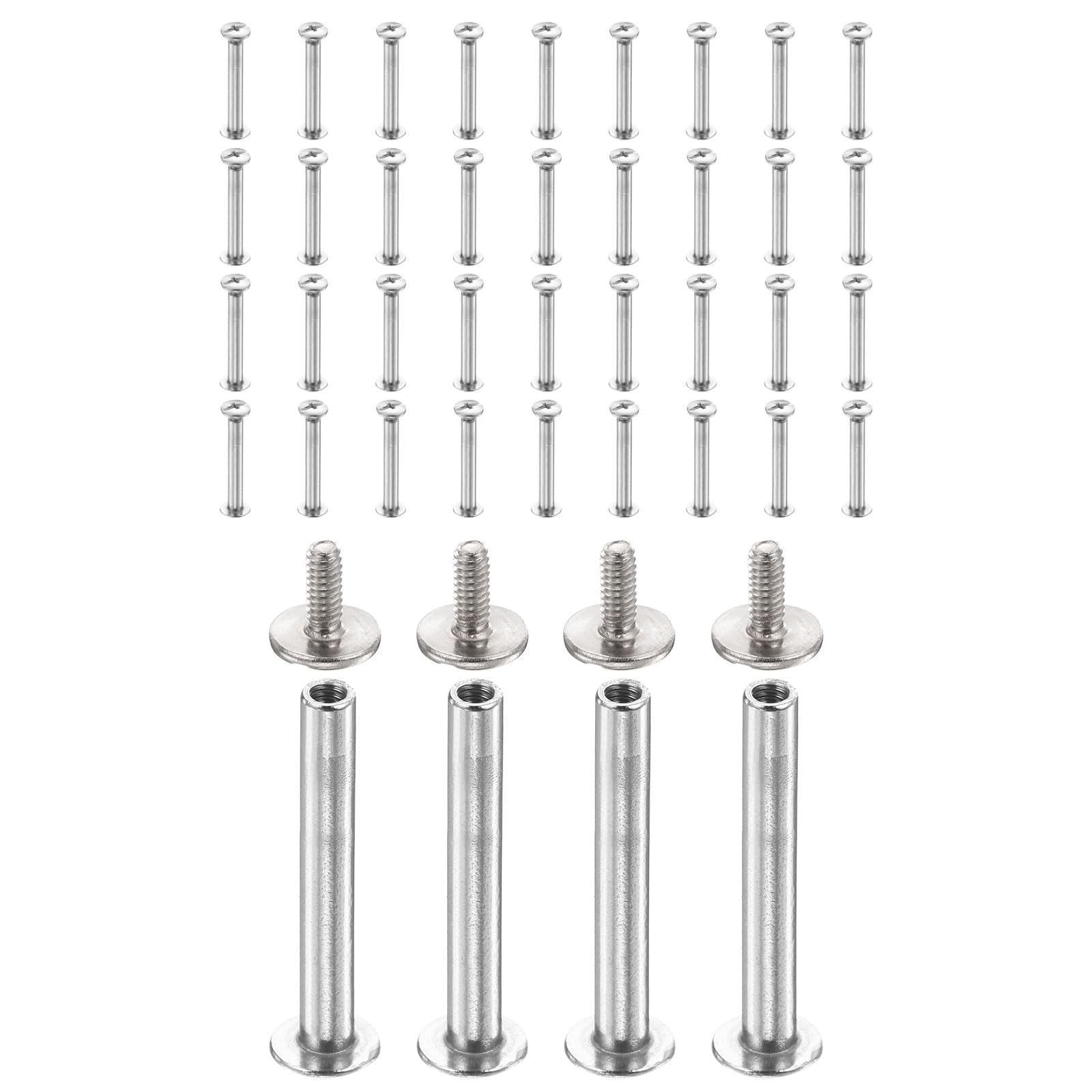sourcing map 40set Chicago Screw M2x22mm 5mm Length Metal Phillips Nail Rivet Stud Bolts Rivets Binding Post Screw for DIY Leather Belt Bag Craft Bookbinding, Silver