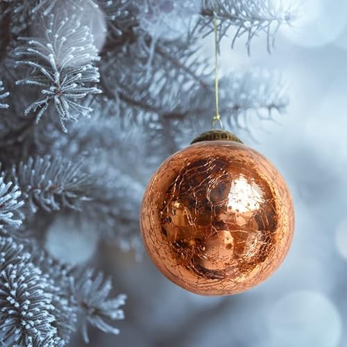 Set Of 4 Rose Gold Pink Mercury Glass Ornaments (3.15 Vintage Crackle Ball) - Perfect For Christmas Tree, Hanging Holiday Decoration, Gifts & Home Decor #TOP2