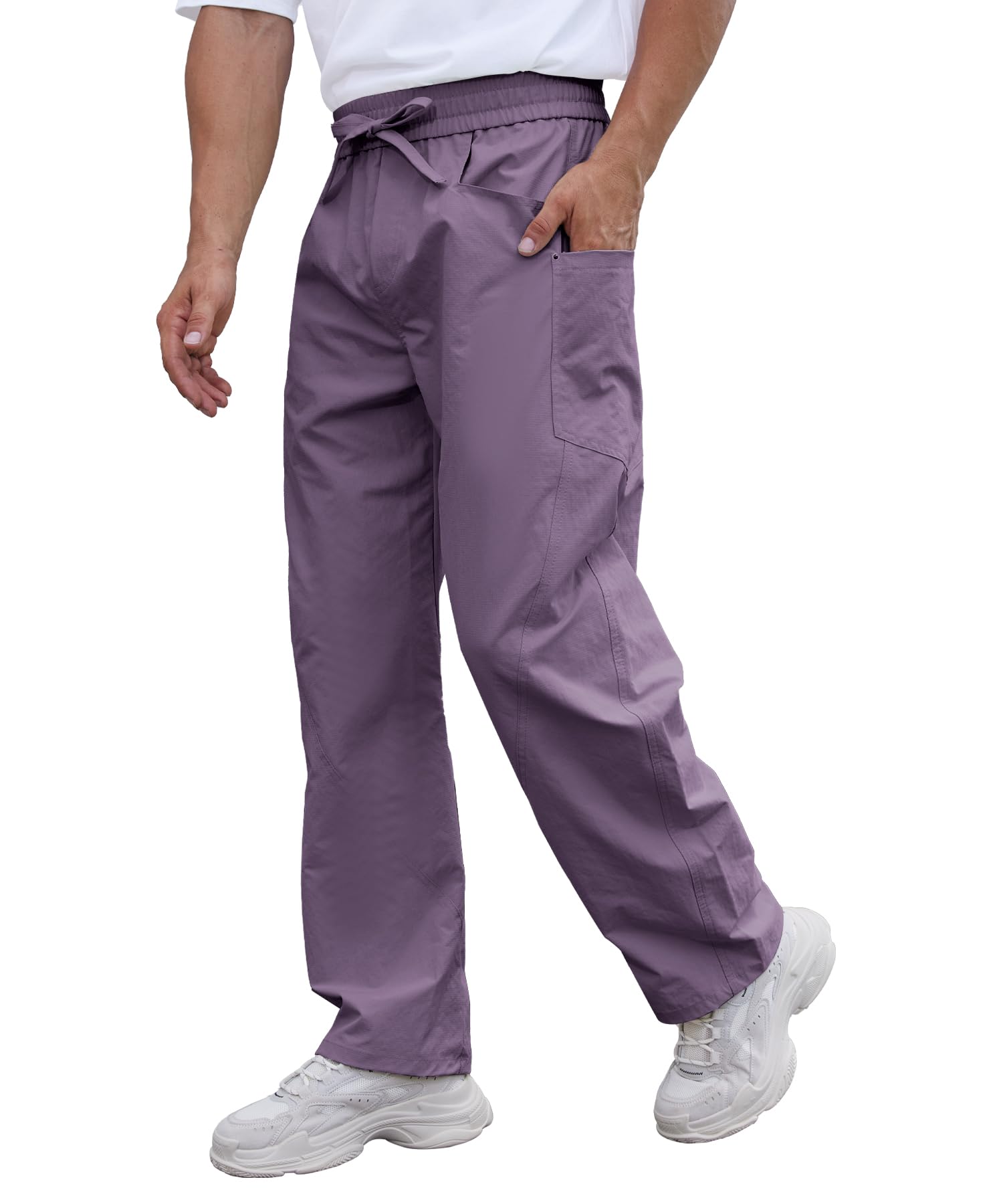DEARCASE Mens Casual Baggy Elastic Waist Pants with Large Pockets Lightweight Relaxed Fit Drawstring Trousers