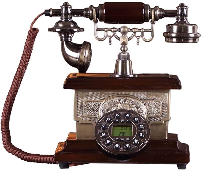 Qdid Vintage Telephone Resin Imitation Copper Retro Old Fashioned Phone with Push Button for Home and Office