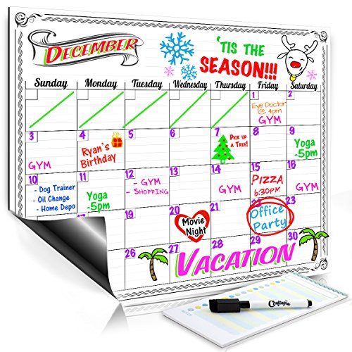 Smart Planner's Monthly Magnetic Refrigerator Calendar Dry Erase Board Monthly Planner Calendar for Kitchen Fridge With Free Magnetic Dry Erase Marker Included (White 16x11.75 Horizontal)