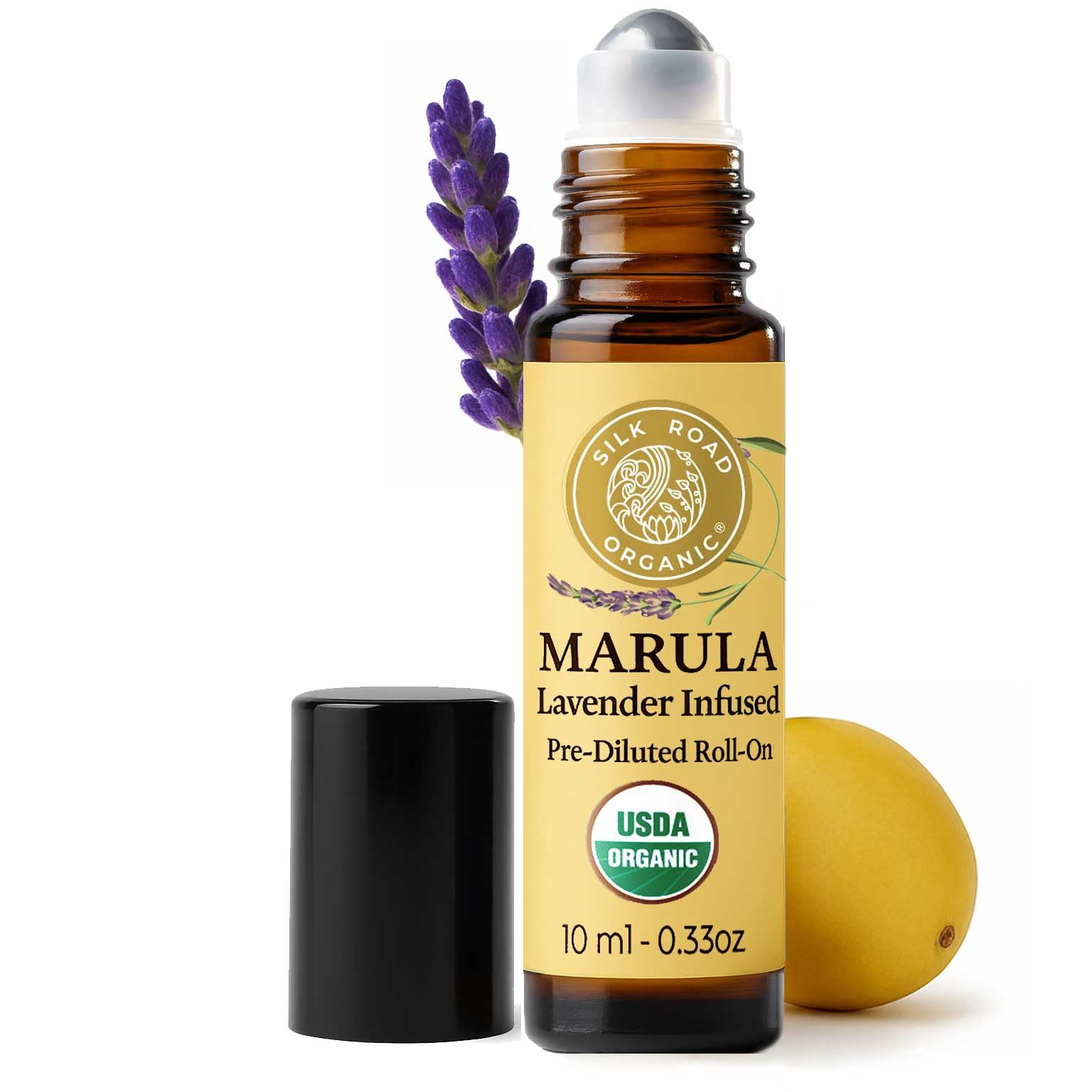 Silk Road Organic Marula Oil & Lavender Essential Oil Roll On, USDA Certified - Deep Hydration for Skin, Nails, Hair, Feet - 10 ml Aromatherapy Roller