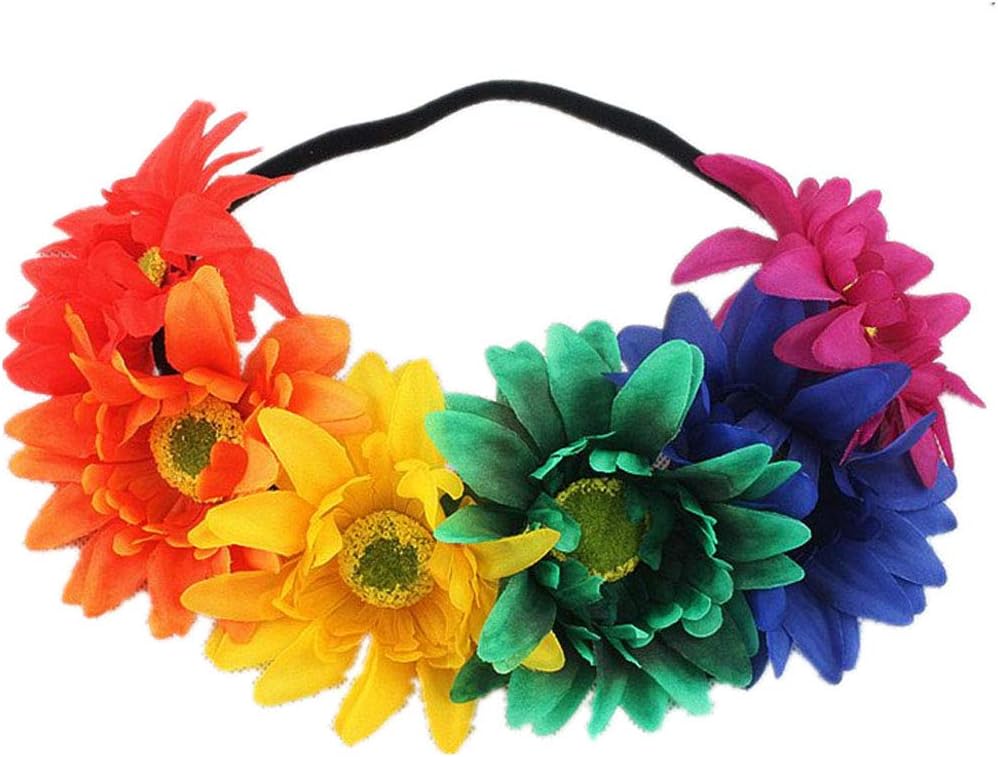 DDazzlingSunflower crown Boho crown Sunflower headband Flower Hair Accessory (Rainbow)