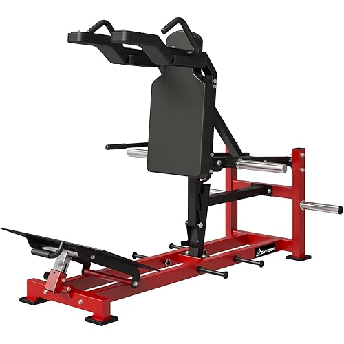 Hack Squat Machine with Band Pegs, V Squat Machine with Adjustable Footboard, Plate Loaded Lower Body Special Leg Machine fit 2” Plate, 1000 LBS Capacity Calf Raise Machine for Home Gym,Red