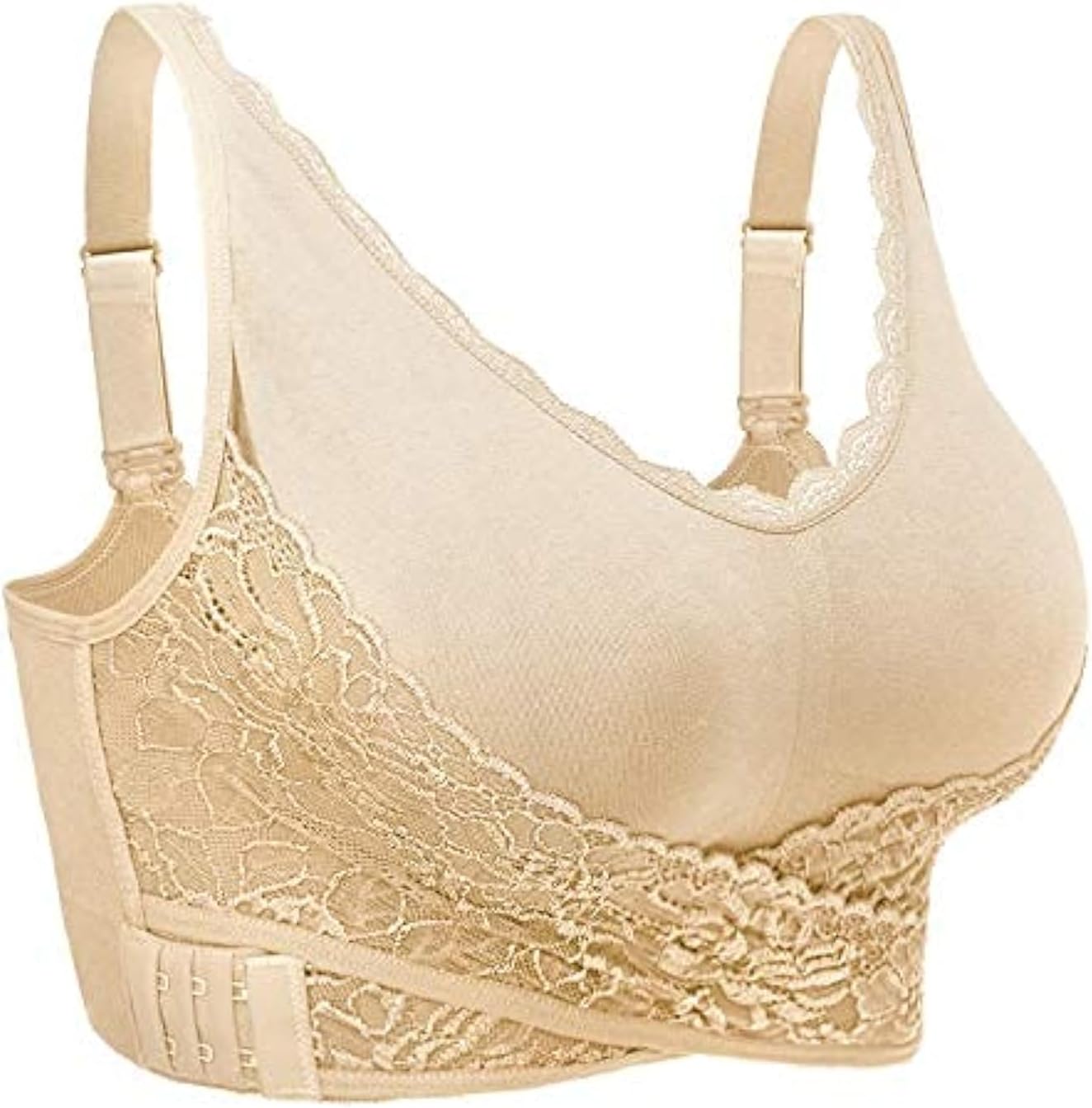 iClosam Womens Sports Bra Front Cross Side Buckle Push Up Bra Sexy V-Neck Lace Bralette Wireless Yoga Running Lounge Bra with Removable Pads M-XXXL