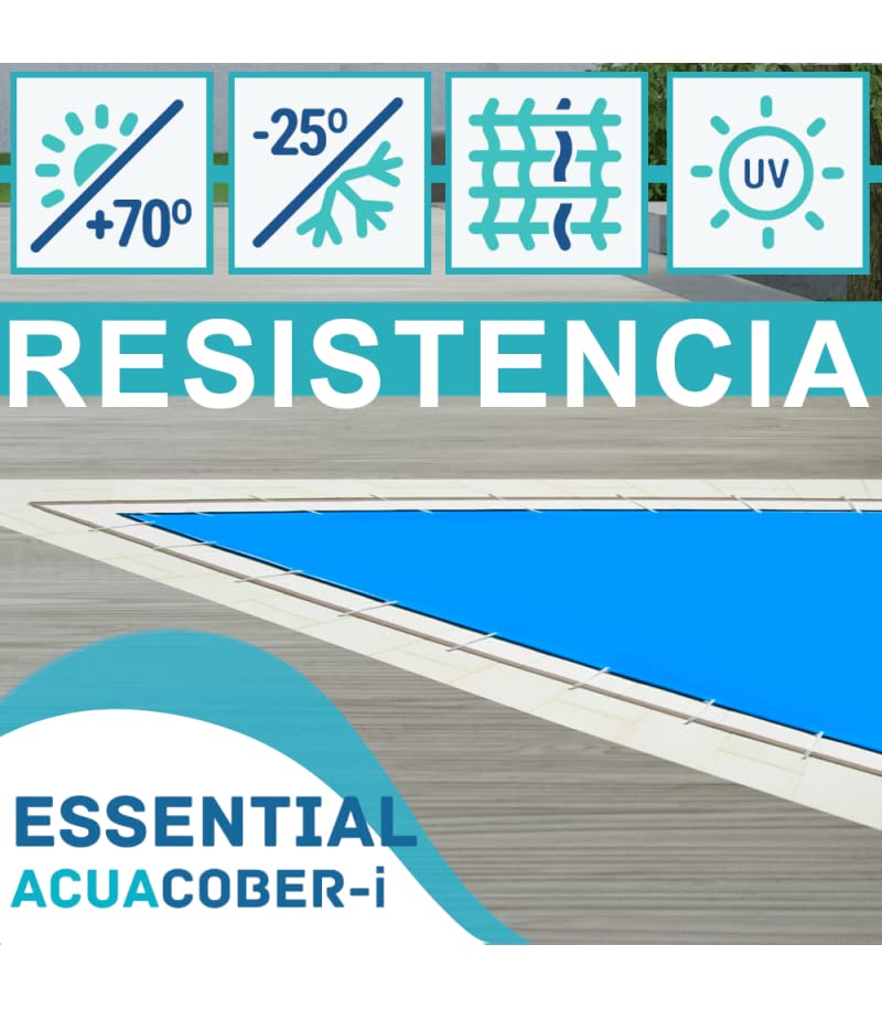 Acuacober-i Essential Cobertor Invierno Funda para Piscina de 3.00 x 3.00 m - Medidas totales Lona: 3.30 x 3.30 m/Color Exterior: Azul/Interior: Negro/GARANTÍA: 3 años