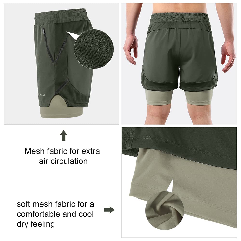 Lixada Shorts de Course à Pied Homme, 2 en 1 à séchage Rapide Respirant Exercice entraînement Actif Short de Jogging Marathon Sport avec Poches sans Poches 10 Couleurs S-XXL