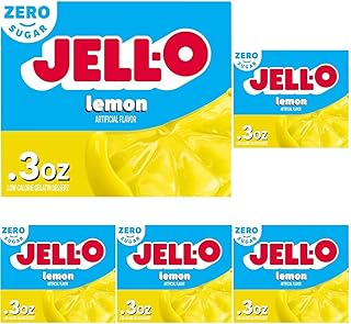 Jell-O Lemon Zero Sugar Gelatin Dessert Mix, 0.3 oz Box (Pack of 5)