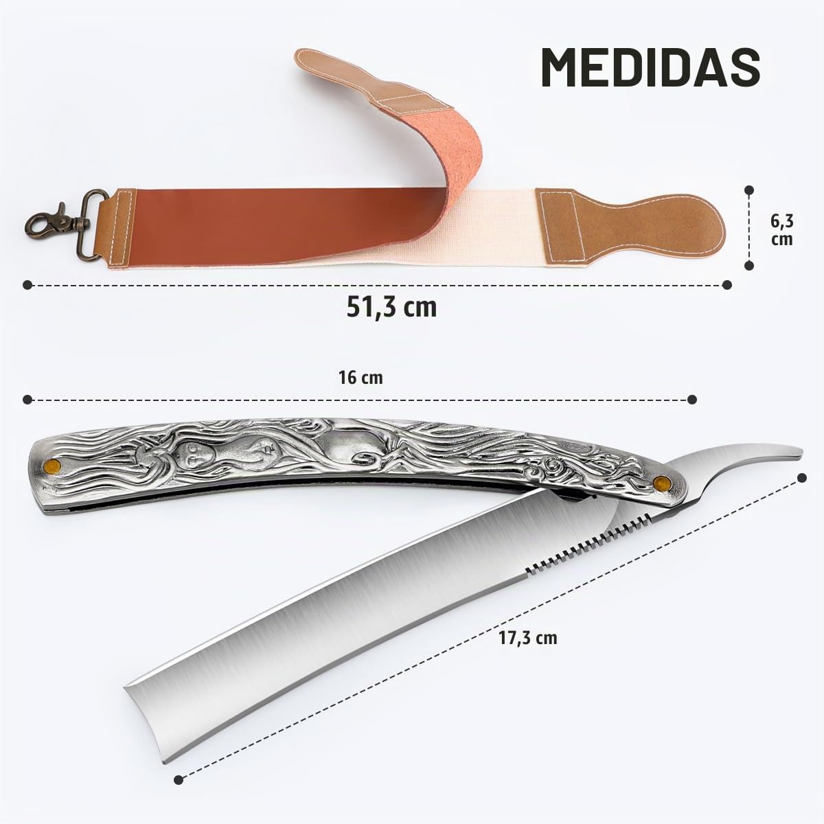 M&LD Afeitadora de afeitar profesional con afilador de piel de vaca - hoja de afeitar de un solo corte - Kit de afeitadora de acero inoxidable para peluqueros profesionales