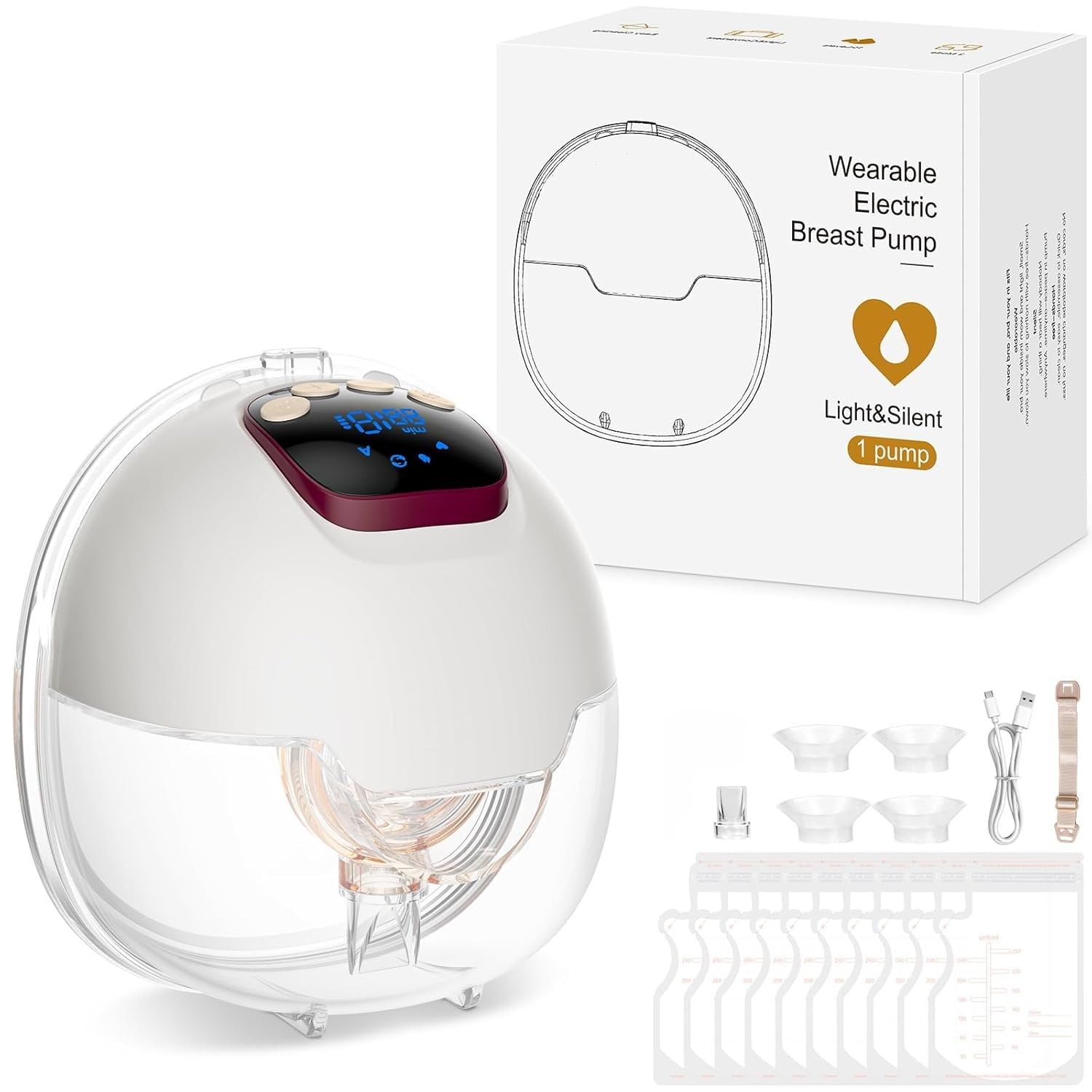 Paruu Electric Breast Pump - FDA Approved & BPA-Free Wearable Milk Pump for Feeding Mothers, 4 Modes & 15 Levels, 1200mAh Battery, Skin-Friendly Rechargeable Pump, 180 ML Milk Cup, Pain & Hands Free-image-6