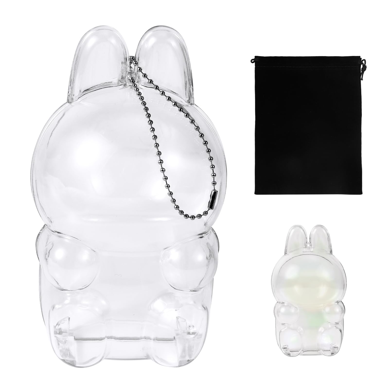 Doll Protective Case, Plastic Transparent Plush Figure Protector with Chain & Dust Display Cover Clear Bag Keychain for Protecting & Displaying