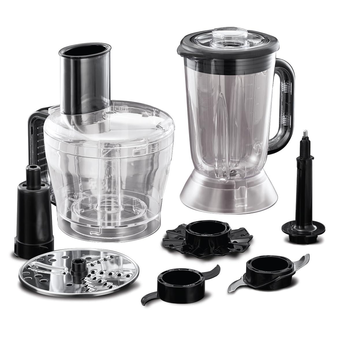 Russell Hobbs Procesador de Alimentos Matte Black - Cuchilla Acero Inoxidable, Disco Corte y Rallado, Amasador, Disco para Cremas, Jarra Batidora 1,5L, 2 Velocidades, Función Pulse, Negro - 24732-56