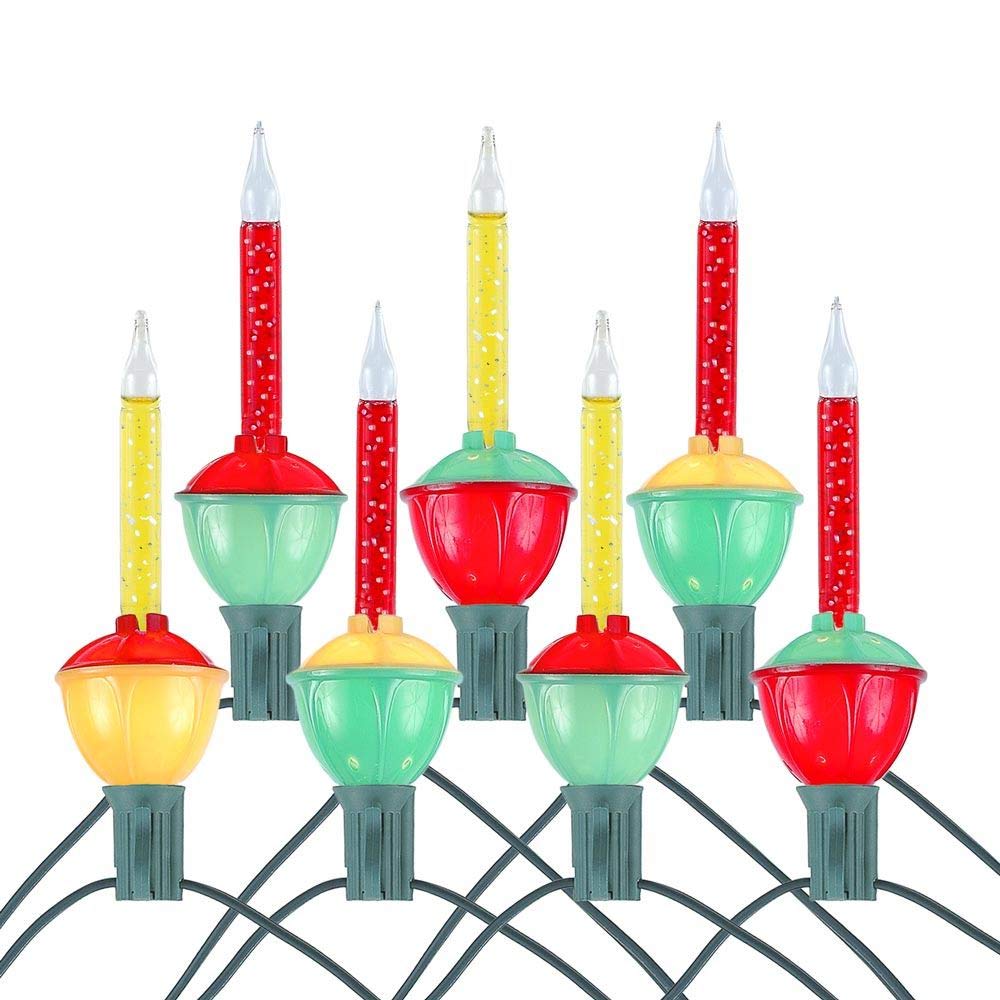 Novelty Lights Traditional Glitter Bubble Light Set, 6 Feet 7 Bulbs Red/Yellow Liquid with Glitter and Multicolor Bases, 5 Watt E12/C7 Bulbs for