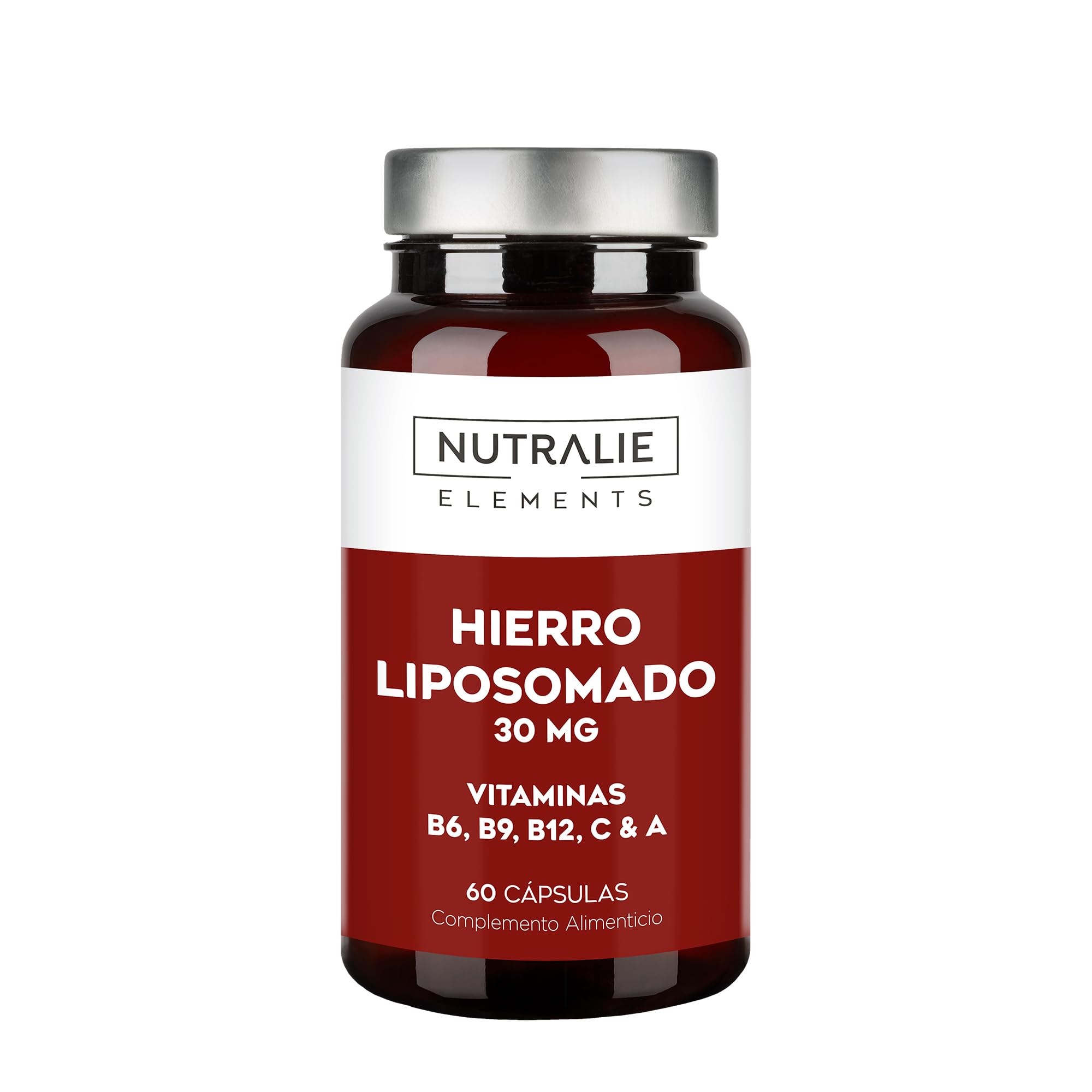 60 cápsulas con 30 mg de hierro liposomal, vitamina C, ácido fólico y vitaminas A, B6 y B12