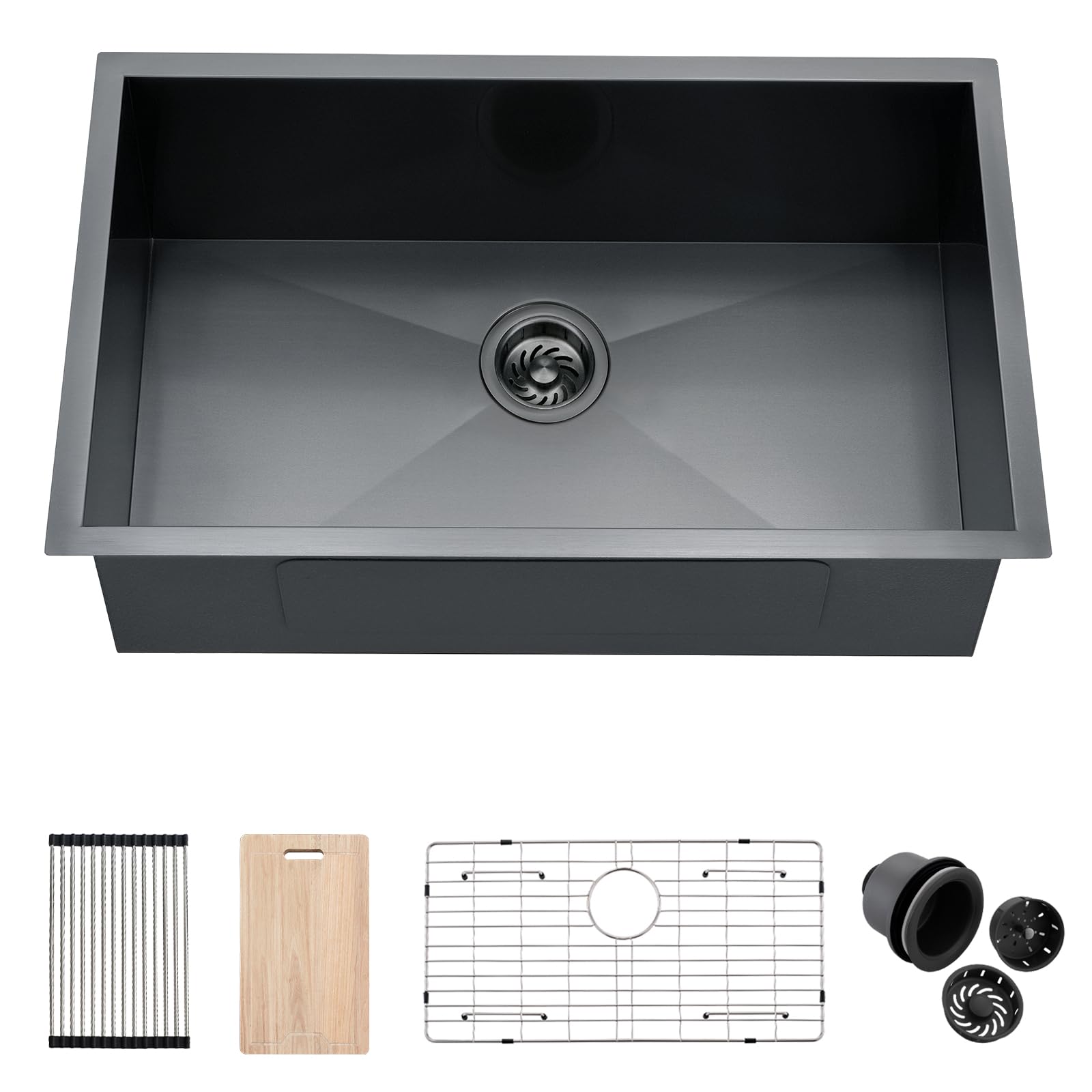 Blackish House ←sideZ Black Kitchen Sink Drop-in 25 x 18 inch, SINKVINE PVD Nano