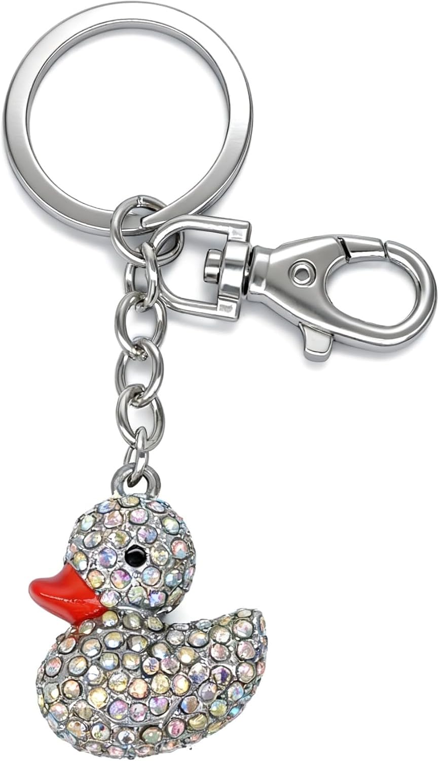 Cute Crystal Rhinestone Animal Duck Car Key Chain Ring Charm Sparkling Duck Keychain Pendant For Women Girls Purse