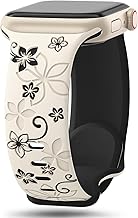 Floral Engraved Strap Compatible with Apple Watch Straps 38mm 40mm 41mm 42mm 44mm 45mm 46mm 49mm for Women,Cute Flower Band Soft Silicone Sport Strap for iWatch Series 11 10 9 8 7 6 5 4 3 2 1 SE Ultra
